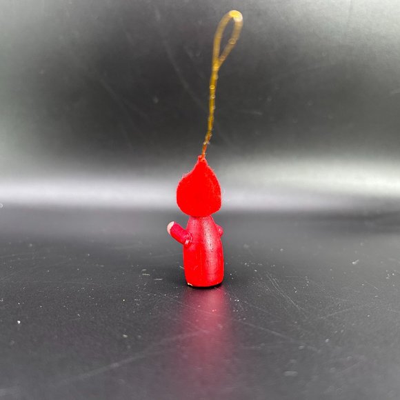 Gnome w/ Mustache & Hat Christmas Tree Ornament Red Wooden Hand Painted Taiwan - Picture 3 of 8